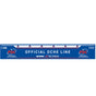 Full-length official PDC oche line throwline for darts, blue strip with distance markings, isolated on white background