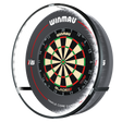 Dartboard light ring mounted for 360-degree LED illumination, full product display on white background, highlights even dartboard lighting