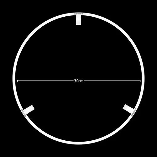 Top-down view of circular dartboard LED light ring with 70cm diameter measurement, ideal for illuminating dartboards