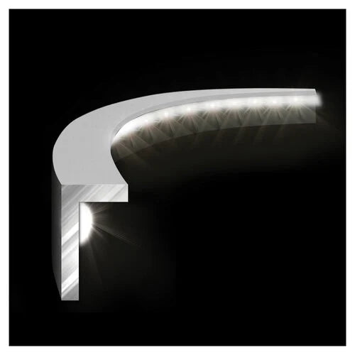 Angled close-up of Plasma Ice 360 dartboard light cross-section showing LED beam, sleek casing, and focused illumination for dartboard