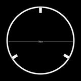 Top-down dartboard LED surround ring showing 70cm diameter for accurate dart setup, isolated on black background