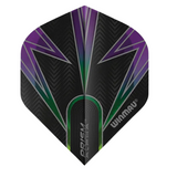 Single Prism Alpha No.2 dart flight in black, green, and purple, full view isolated on white showing chevron pattern and textured finish