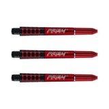 Three red translucent dart shafts with grip zones displayed side by side on white background, polycarbonate dart accessories.