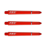 Three red dart shafts with Pro Force logo and nylon ring grip shown side by side on white background