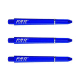 Three blue Pro Force dart shafts with nylon ring grip and threaded ends, isolated on white background for dart accessories