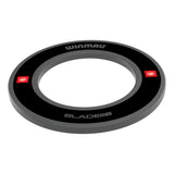 Black dartboard surround ring angled on white background highlighting sturdy protective edge for dartboards