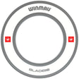 Full view white dartboard surround ring with grey trim, isolated on white, ideal for protecting walls from stray darts