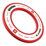 Red dartboard surround ring shown angled on white background, highlighting protective outer design and printed dart equipment logos