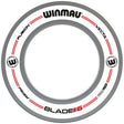 Top-down view of white dartboard surround ring with red and black detailing, perfect for protecting walls in dart setups