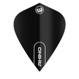 Black kite-shaped dart flight with Rhino logo, 100 micron thickness, close-up on white background