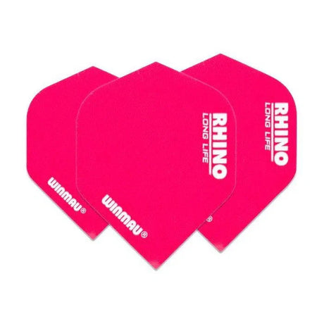 Three pink extra thick No.2 dart flights arranged on white background, highlighting Rhino logo and standard flight shape
