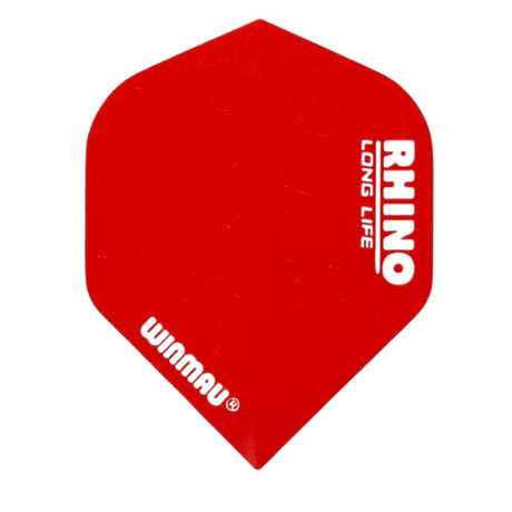 Red No.2 extra thick dart flight isolated on white background, clear view of Rhino Long Life text, ideal for durable dart setup