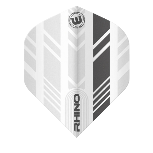 Single No.2 dart flight with white and grey stripe design, full product view on white background, highlighting flight pattern for dart players