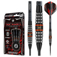 Steel tip tungsten darts with cluster grip texture shown in packaging and close-up, highlighting detailed barrel design and Prism Force shaft.