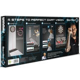 Angled box shot displaying SightRight 2 dart alignment aid packaging with illustrated setup and dart vision instructions for players