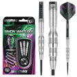 Simon Whitlock 90% tungsten darts in retail packaging with close-up on barrel grip, full dart, and flight design, ideal for steel tip players