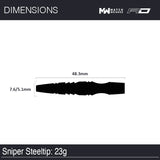 Sniper Style 3 23g barrel dimensions: 48.3mm long, 7.6mm at its widest tapering to 5.1mm