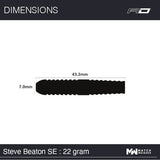 Dart barrel scale diagram with 43.2mm length and 7.0mm diameter, showing side silhouette for Winmau Steve Beaton 90% tungsten darts