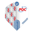 Winmau White Print PDC Prism Zeta No.2 dart flight upright on a white background, white with PDC branding