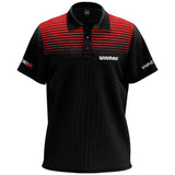Black and red darts shirt front view on white background, moisture wicking polo with athletic fit for dart players