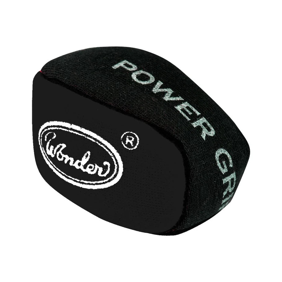 Angled view of Power Grip Ball for darts, single item on white background, textured surface and clear logo for moisture absorption